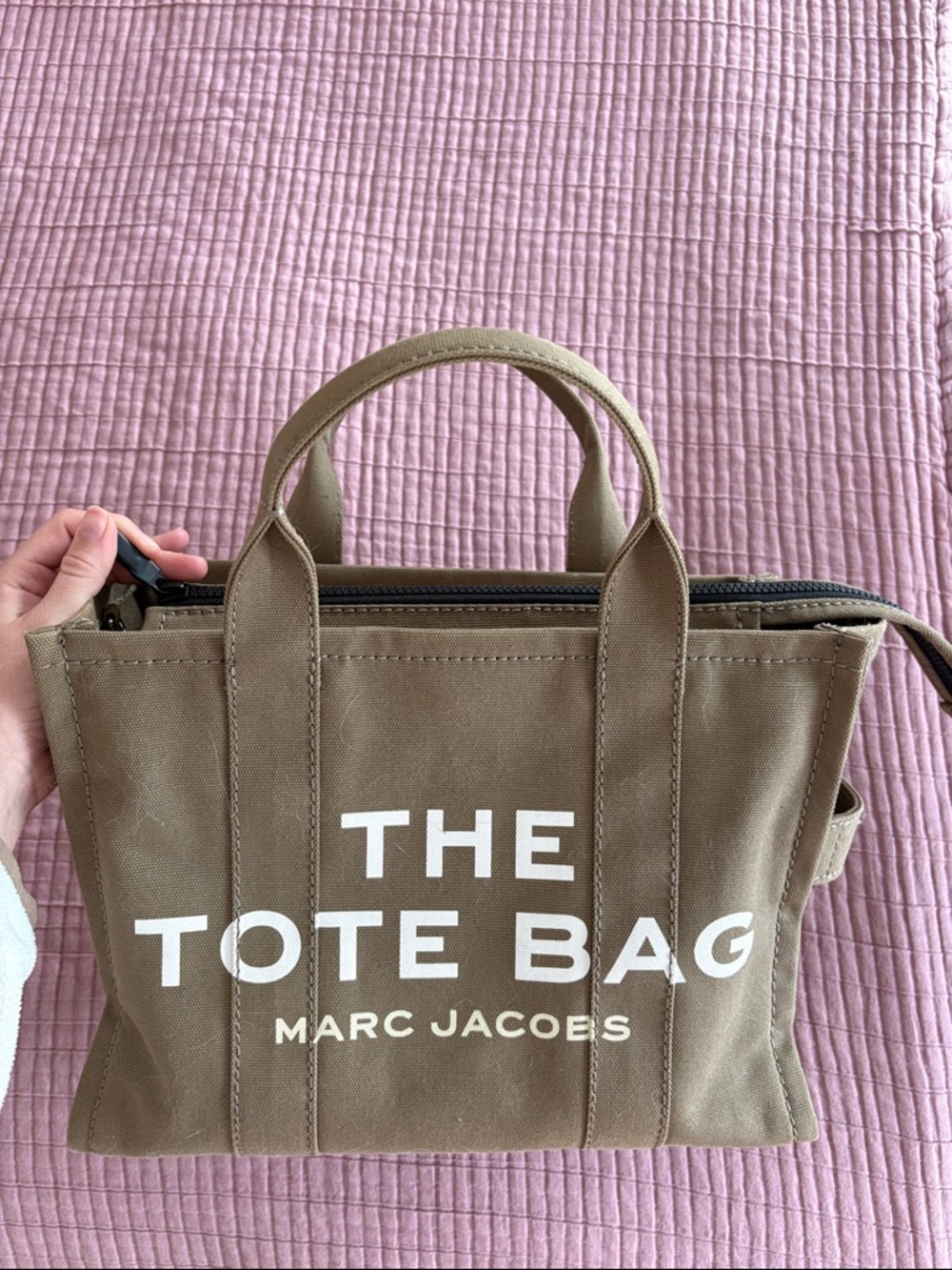 Marc Jacobs Olive Canvas Tote with White Logo (without straps)